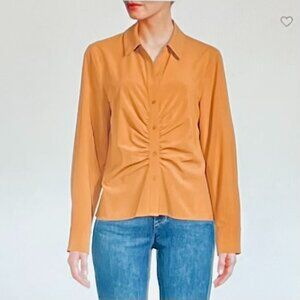 Calvin Klein Long Sleeve Ruched Blouse in Goldenrod (M) New With Tag